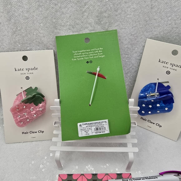 Kate Spade x Target Limited Edition Collection 3 Hair Claw Clips Red Pink Blue - Picture 16 of 16